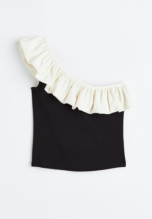 H&M - Flounced one-shoulder top - black & white 