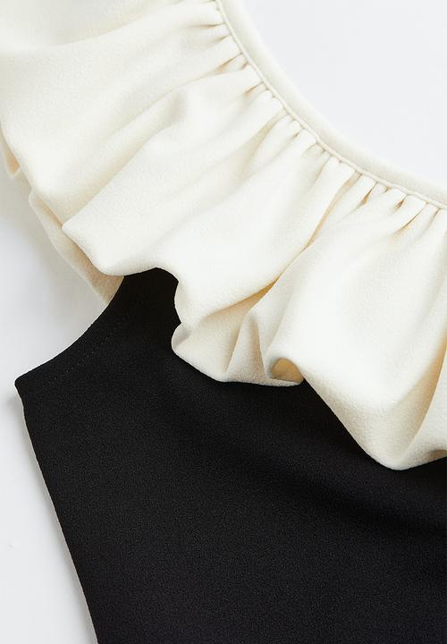 H&M - Flounced one-shoulder top - black & white 