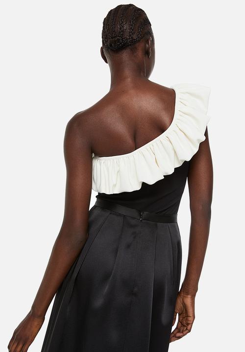 H&M - Flounced one-shoulder top - black & white 