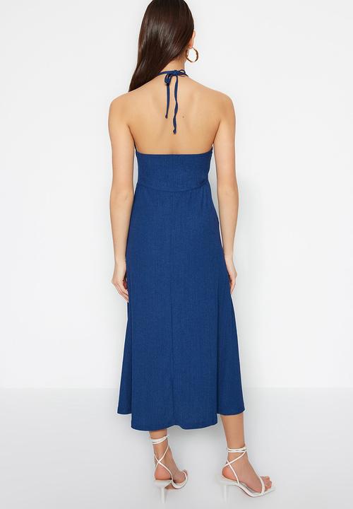Trendyol - Tie up midi skater dress - navy