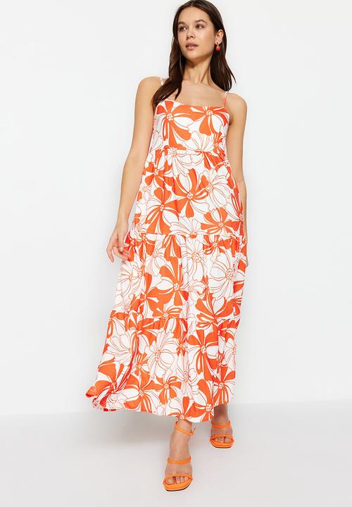 Trendyol - Floral tiered maxi dress - orange