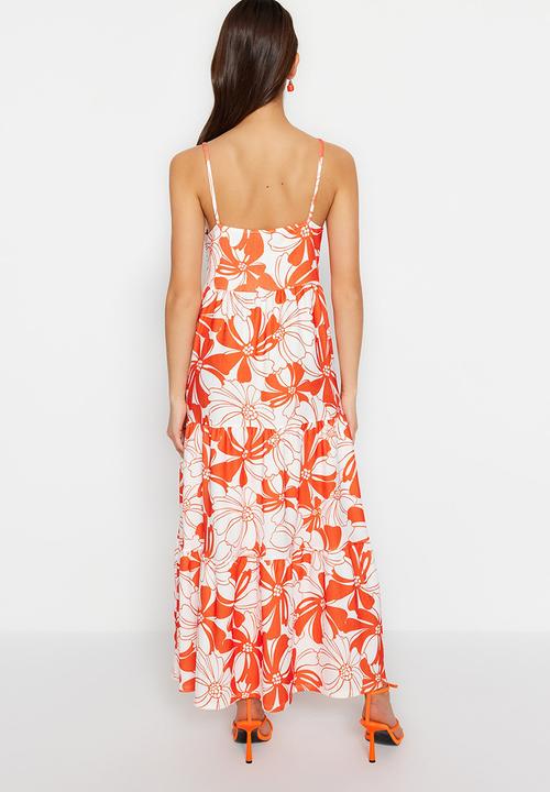 Trendyol - Floral tiered maxi dress - orange