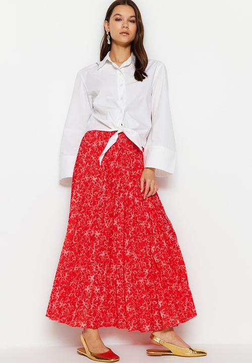 Trendyol - Modest print pleated skirt - red