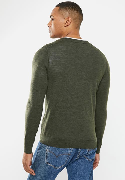 Superdry. - Merino vee neck - army khaki marl