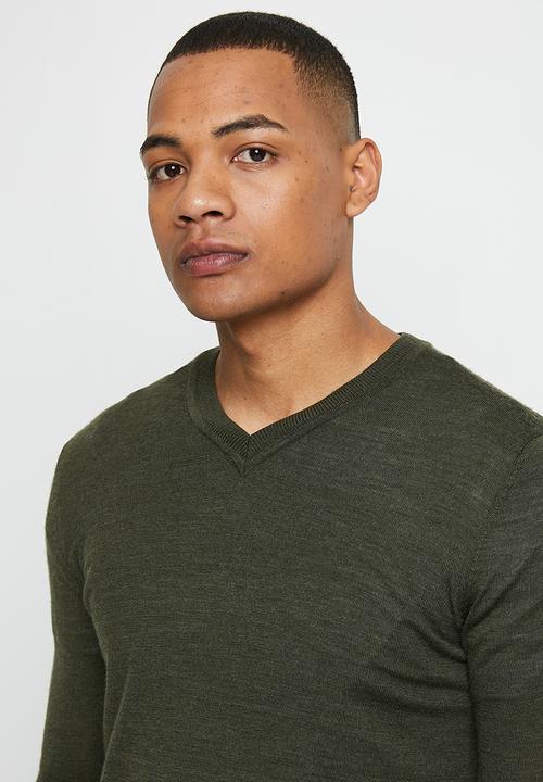 Superdry. - Merino vee neck - army khaki marl