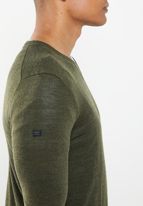 Superdry. - Merino vee neck - army khaki marl