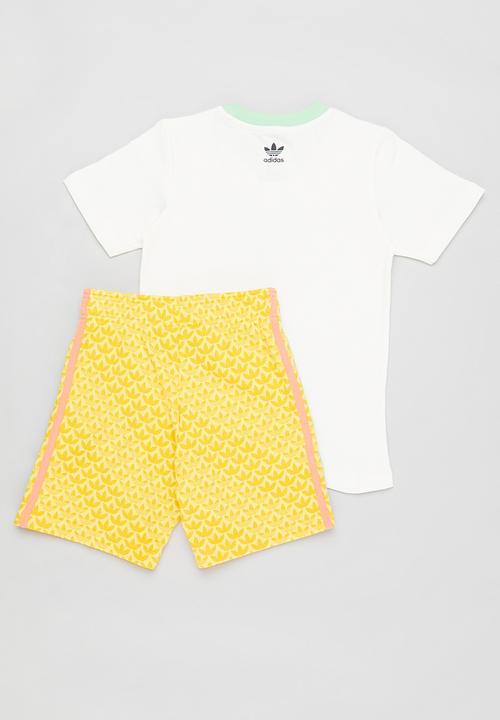 adidas Originals - Short & tee set - white/yellow 