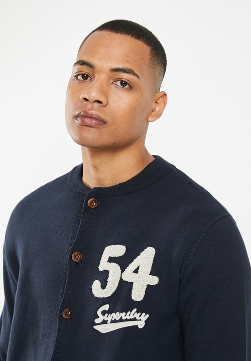 Superdry. - Vintage varsity cardigan - rich navy