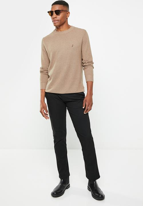 POLO - Mens textured crew knitwear - camel