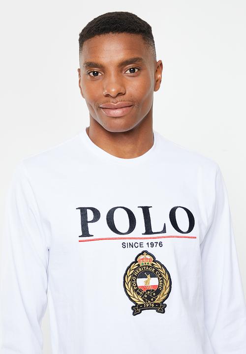 POLO - Mens crest logo long sleeve tee - white