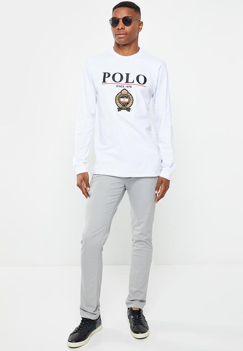 POLO - Mens crest logo long sleeve tee - white