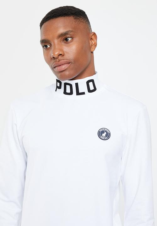 POLO - Men sport collar print long sleeve tee - white  