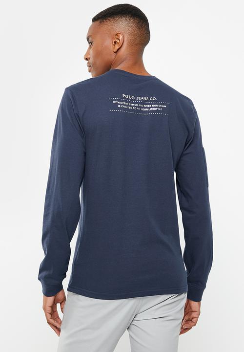 POLO - Mens pjc back printed long sleeve tee - navy 