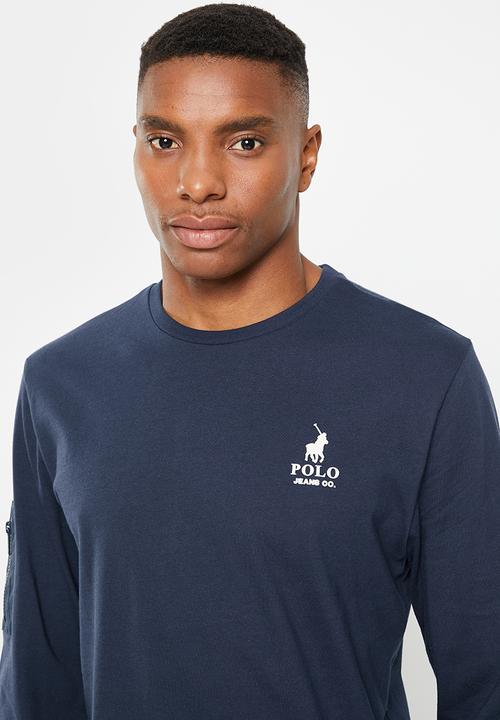 POLO - Mens pjc back printed long sleeve tee - navy 