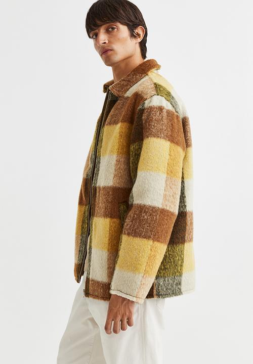 H&M - Shaggy wool-blend shacket - yellow/checked