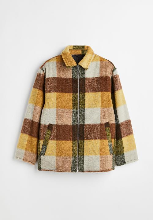 H&M - Shaggy wool-blend shacket - yellow/checked