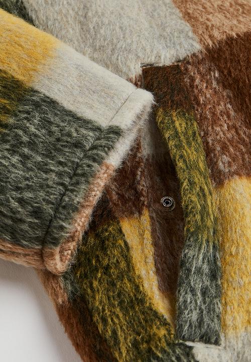 H&M - Shaggy wool-blend shacket - yellow/checked