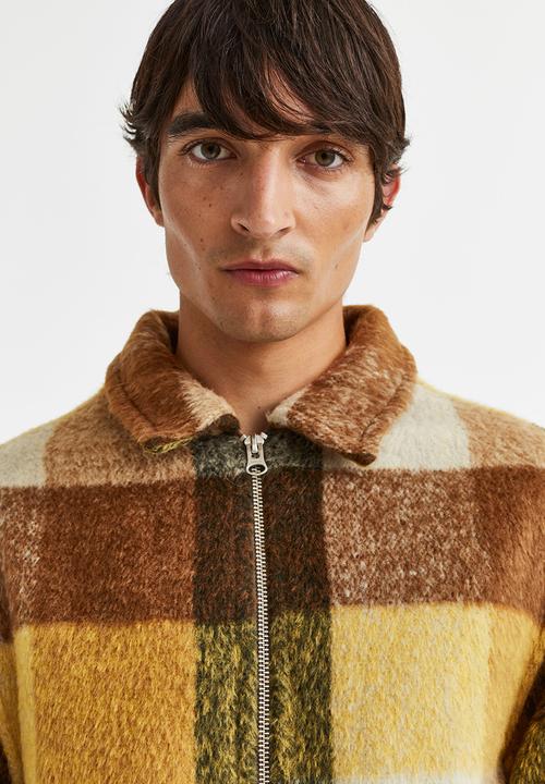 H&M - Shaggy wool-blend shacket - yellow/checked