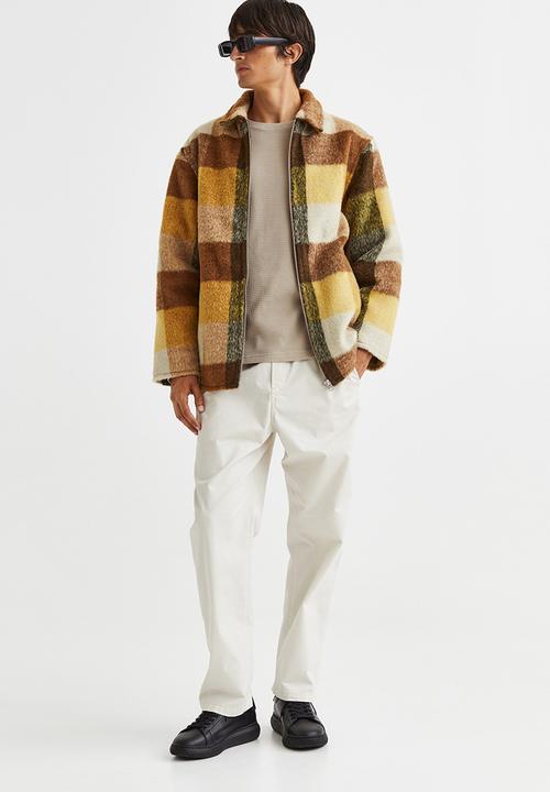 H&M - Shaggy wool-blend shacket - yellow/checked