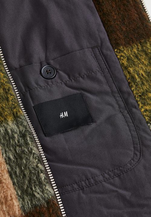 H&M - Shaggy wool-blend shacket - yellow/checked