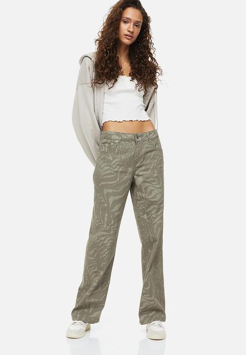 H&M - Wide twill trousers - khaki green/patterned 