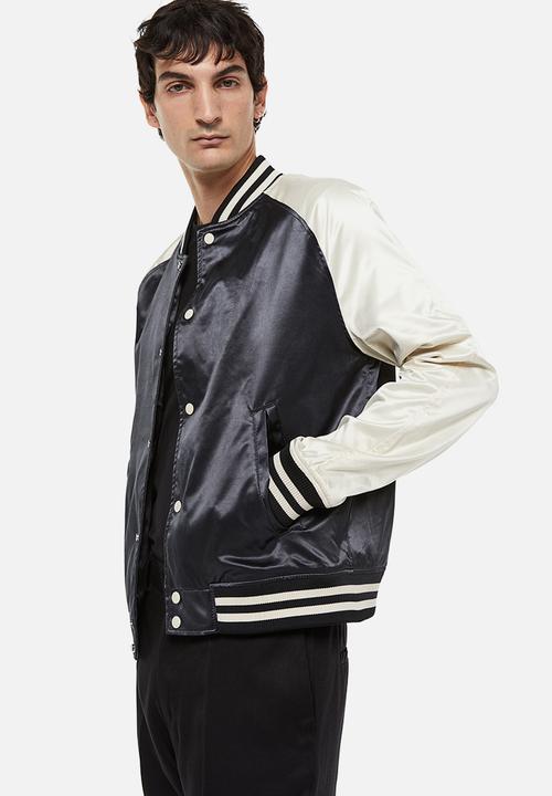H&M - Satin baseball jacket - cream/black