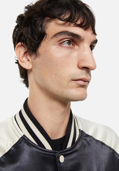 H&M - Satin baseball jacket - cream/black