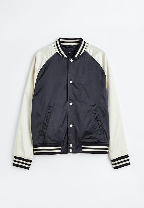 H&M - Satin baseball jacket - cream/black