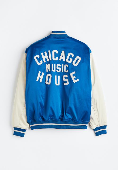H&M - Oversized fit satin baseball jacket - bright blue/block-coloured