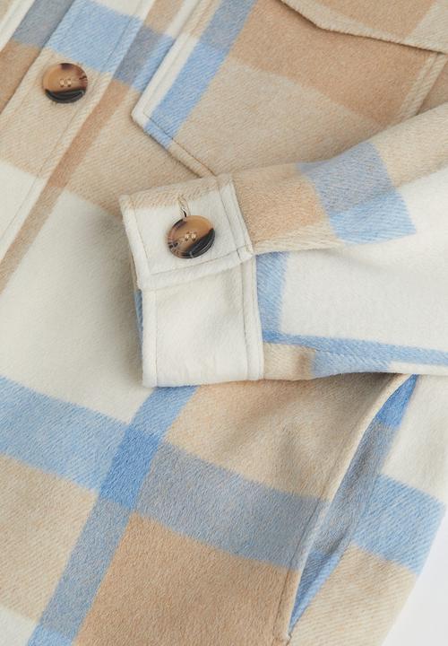 H&M - Oversized twill shacket - light beige/checked