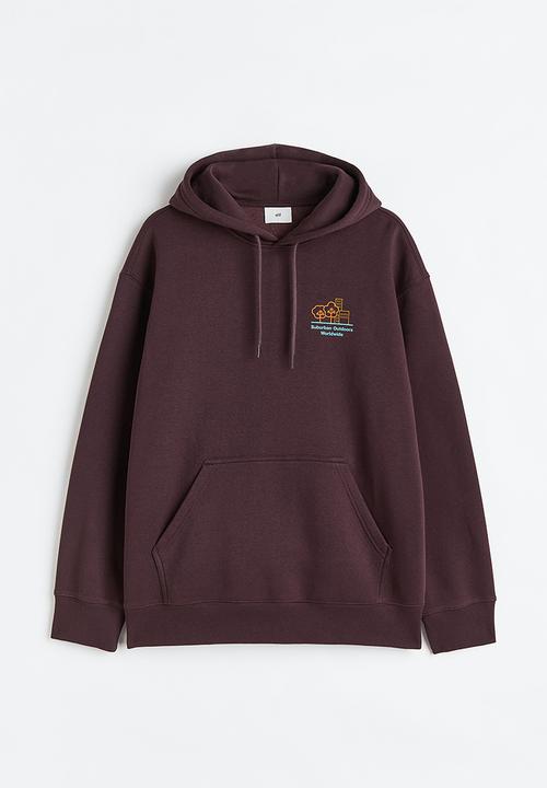 H&M - Relaxed fit printed hoodie - brown-red/suburban