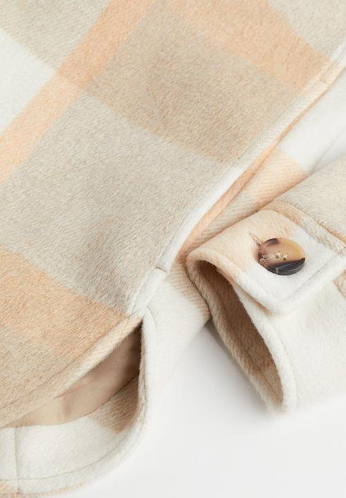H&M - Oversized twill shacket - light orange/checked