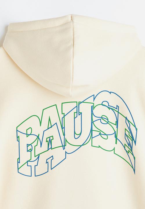 H&M - Relaxed fit printed hoodie - cream/pause
