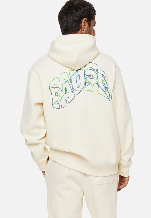 H&M - Relaxed fit printed hoodie - cream/pause
