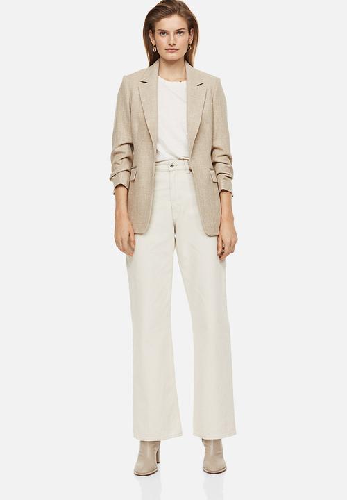 H&M - Gathered-sleeve blazer - light beige
