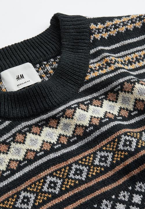 H&M - Regular fit jacquard-knit jumper - black/patterned