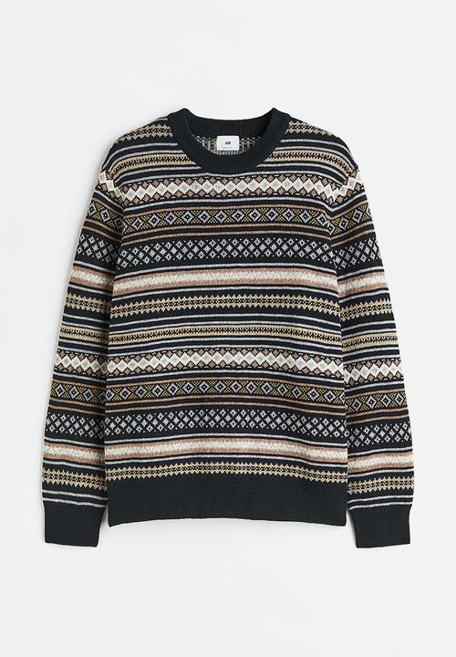 H&M - Regular fit jacquard-knit jumper - black/patterned