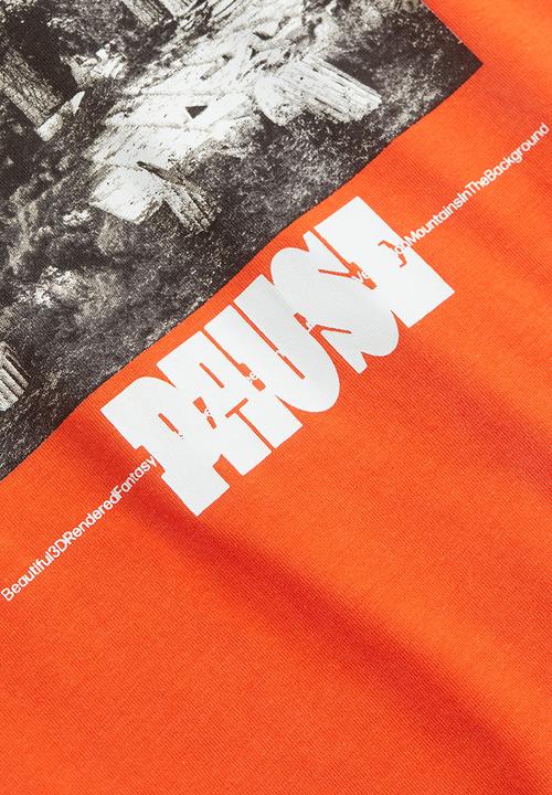 H&M - Relaxed fit printed T-shirt - orange