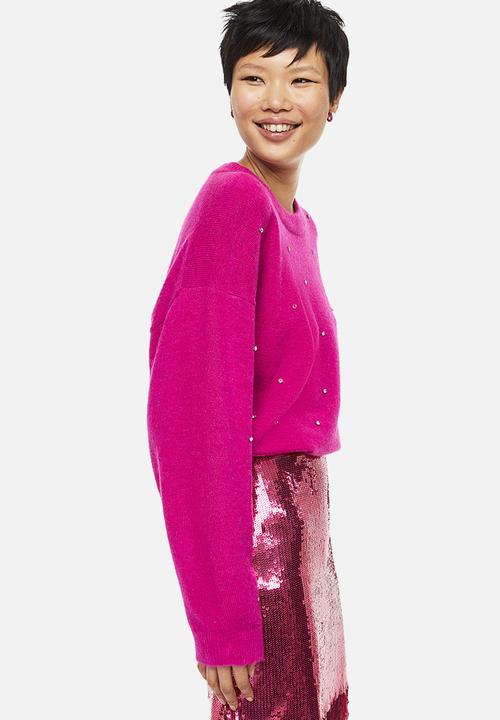 H&M - Beaded jumper - cerise & rhinestones 