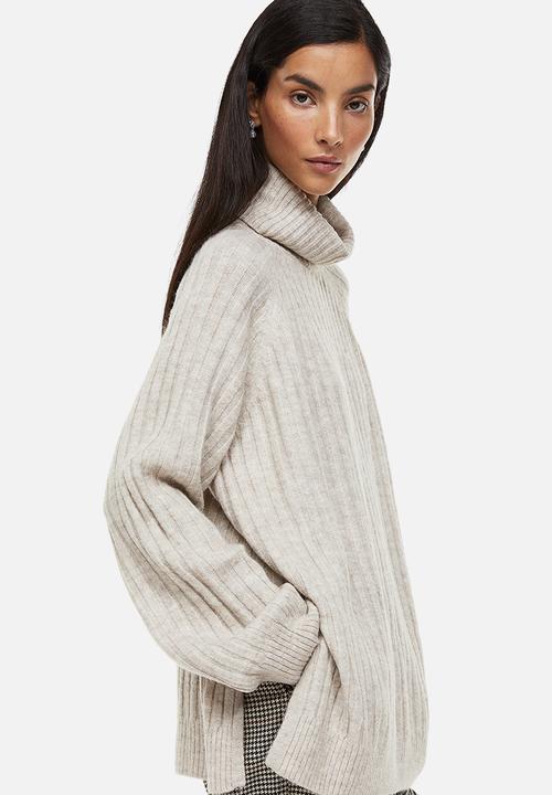 H&M - Rib-knit polo-neck jumper - light beige