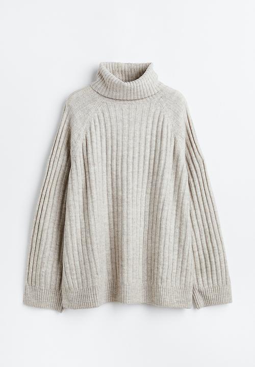 H&M - Rib-knit polo-neck jumper - light beige