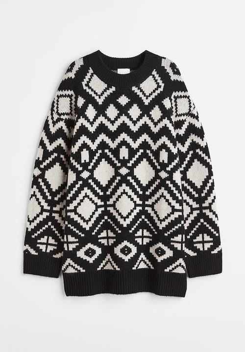 H&M - Long jacquard-knit jumper - black & white 