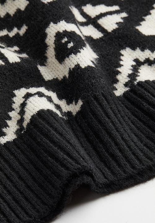 H&M - Long jacquard-knit jumper - black & white 