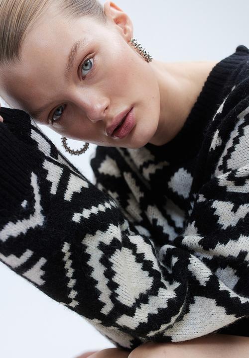 H&M - Long jacquard-knit jumper - black & white 