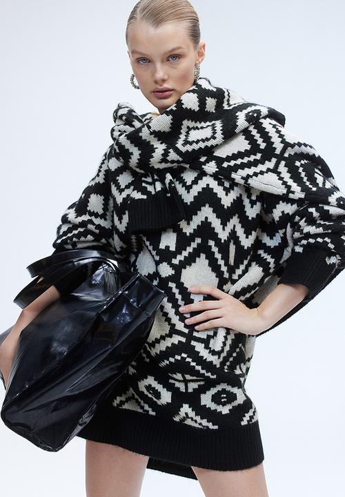 H&M - Long jacquard-knit jumper - black & white 