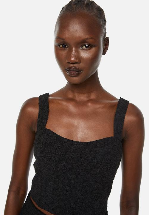 H&M - Textured-weave corset top - black