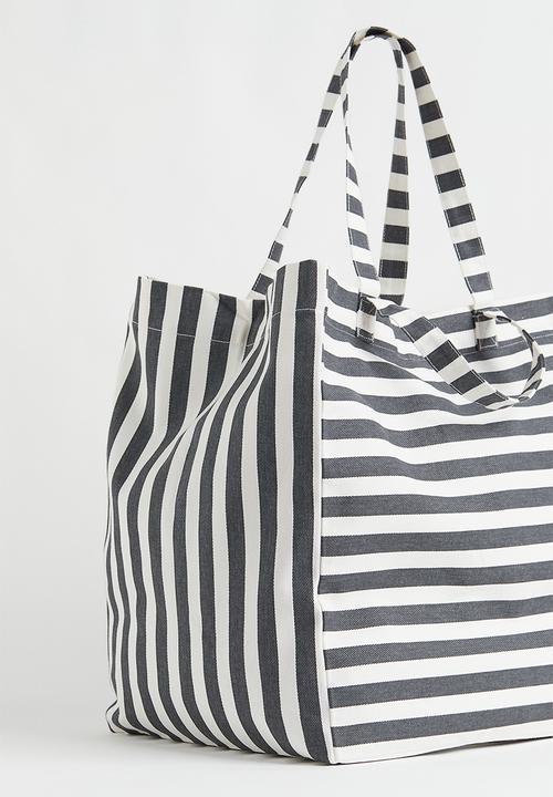 H&M - Striped beach bag - dark grey/striped