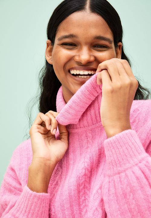 H&M - Cable-knit polo-neck jumper - pink