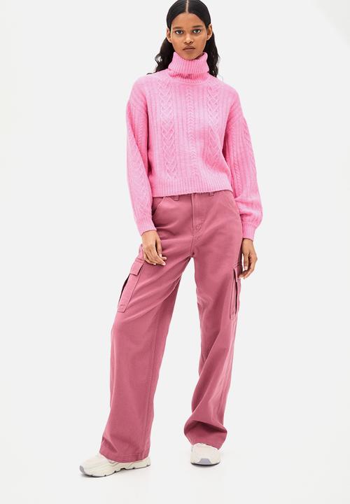 H&M - Cable-knit polo-neck jumper - pink
