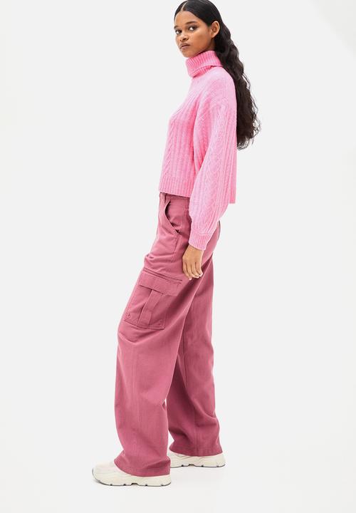 H&M - Cable-knit polo-neck jumper - pink